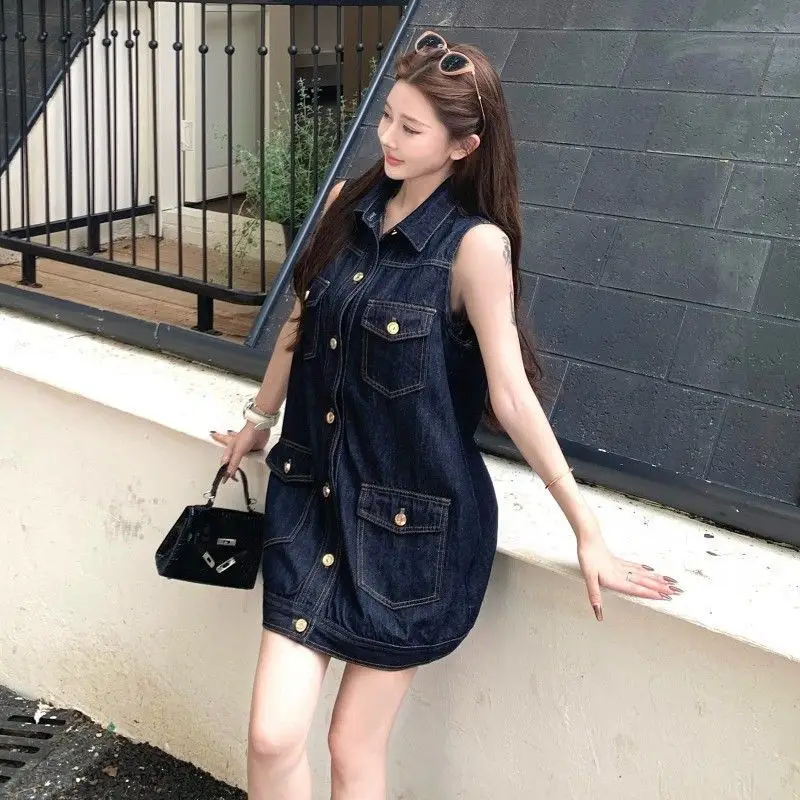 Dark Blue Sleeveless Denim Dress for Women Summer — feature 20