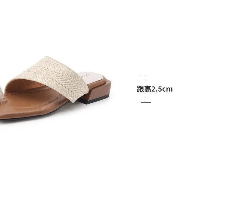 Handmade Straw Woven Retro Holiday Style 2025 Summer One-Line Thong Beach Half-Drag Homemade Woven Sandals for Women — feature 3