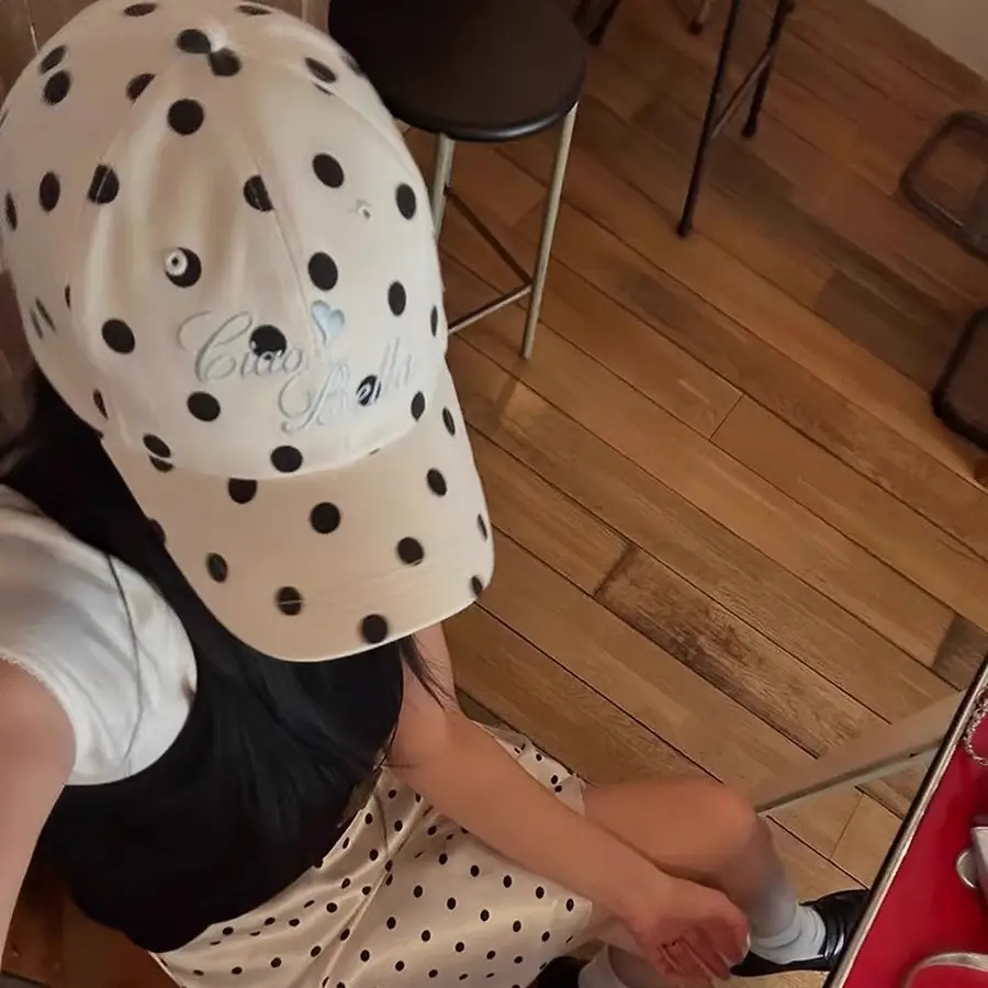 Women Korean Ins Blogger Sweet Polka Dot Cap Summer Sunshade - Image 4