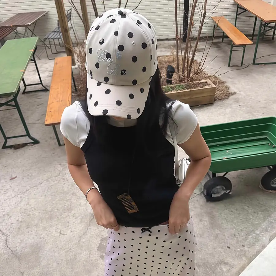 Women Korean Ins Blogger Sweet Polka Dot Cap Summer Sunshade - Image 5