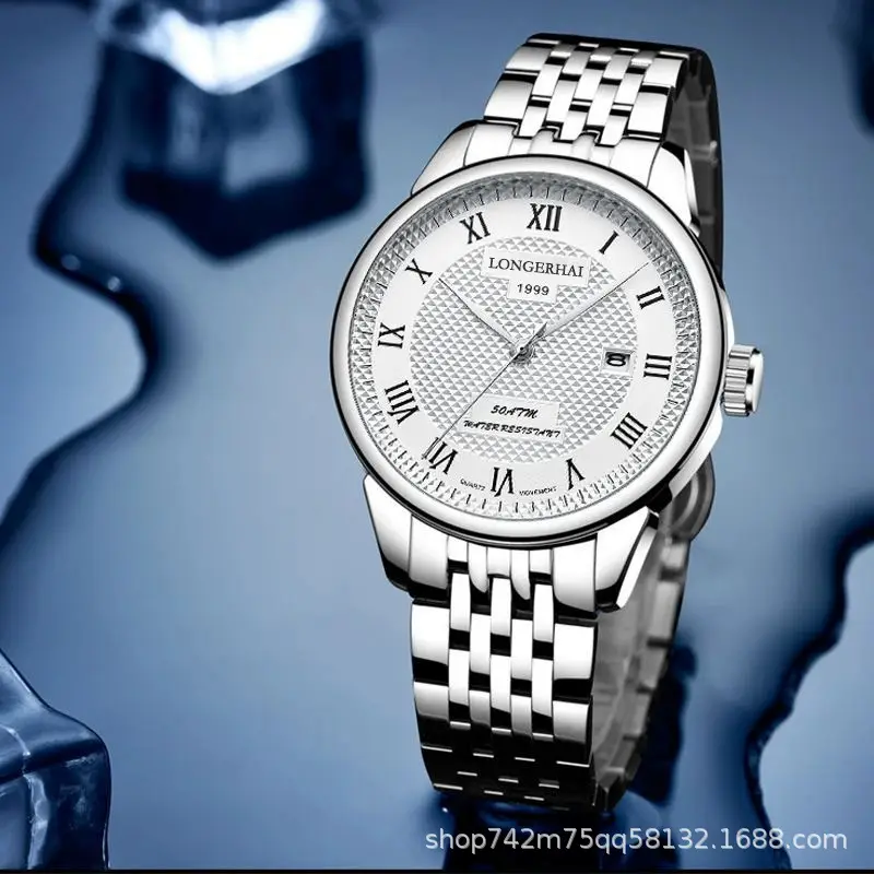 Men's Stainless Steel Analog Watch with Calendar & Waterproof Design
