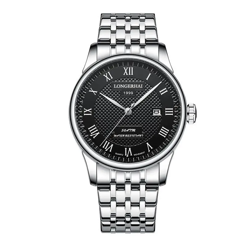 Men's Stainless Steel Analog Watch with Calendar & Waterproof Design