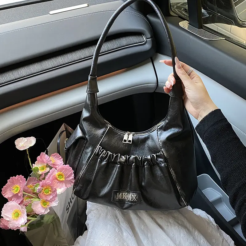 Black Pleated Shoulder Bag for Women 2025 - Image 3