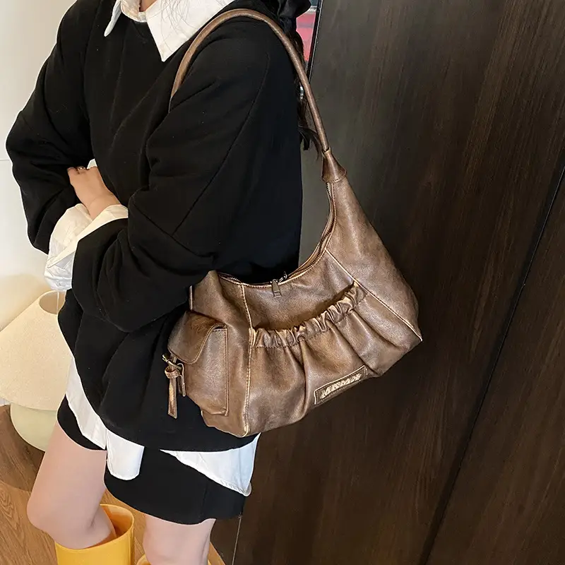Black Pleated Shoulder Bag for Women 2025 - Image 5