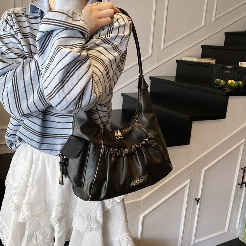 Black Pleated Shoulder Bag for Women 2025 - Image 6