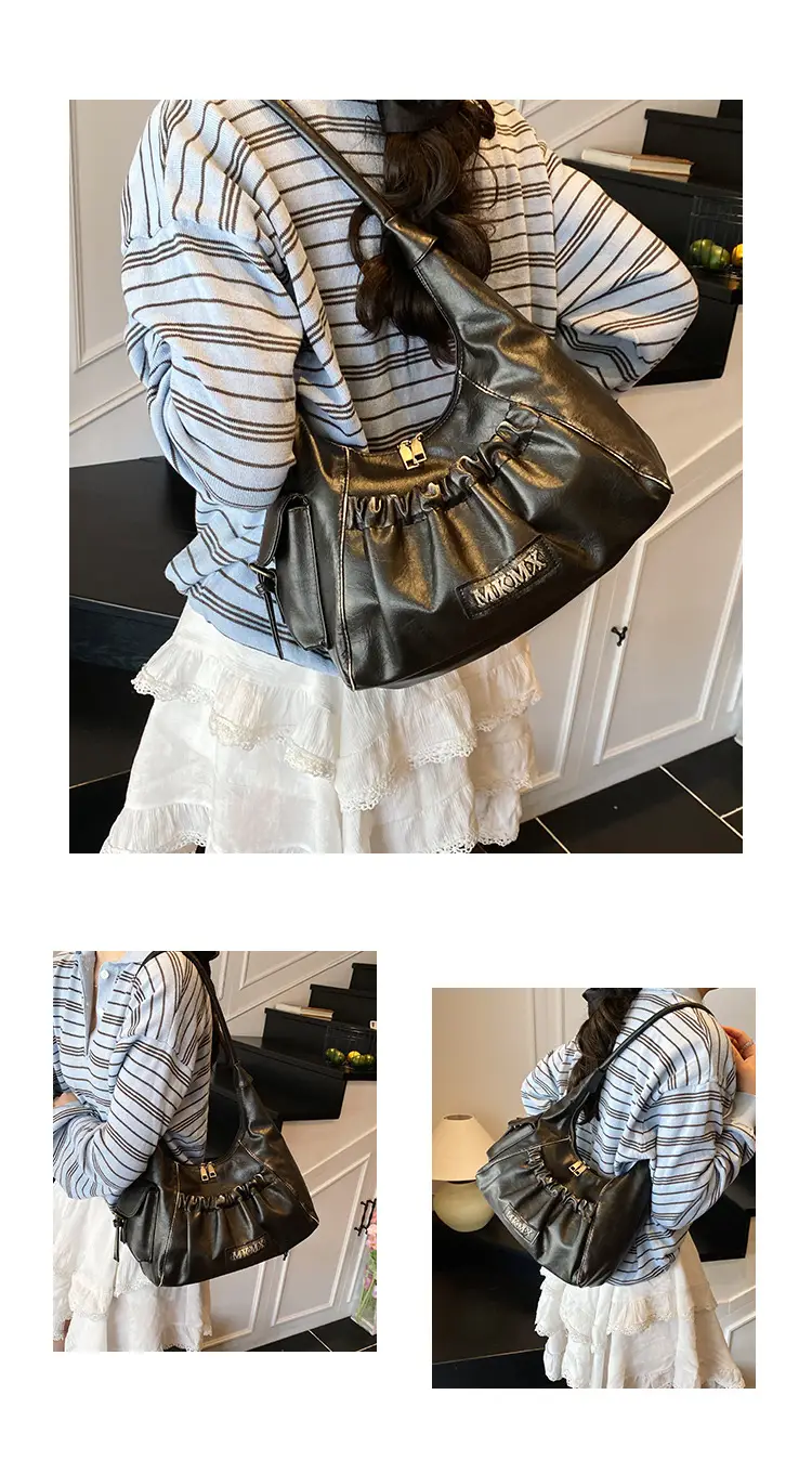 Black Pleated Shoulder Bag for Women 2025 — feature 9