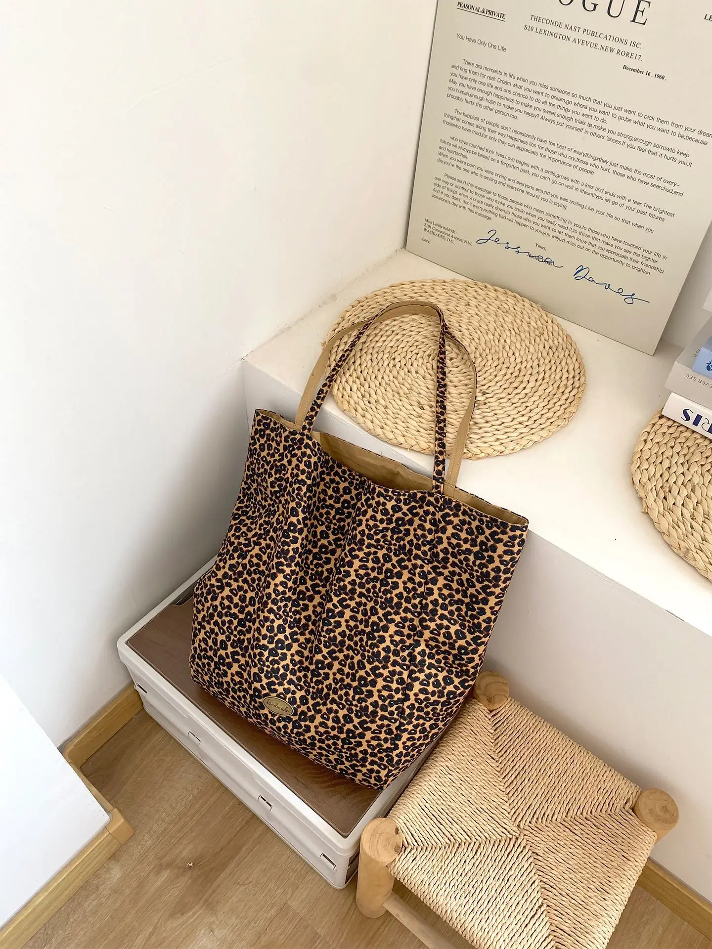 Retro Leopard Print Korean Double-Sided Large Canvas Bag — feature 15