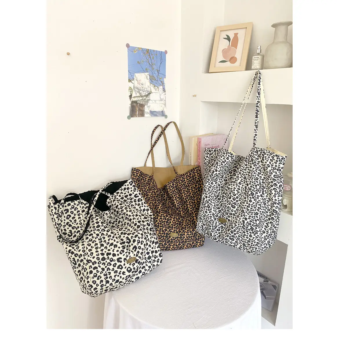 Retro Leopard Print Korean Double-Sided Large Canvas Bag — feature 2