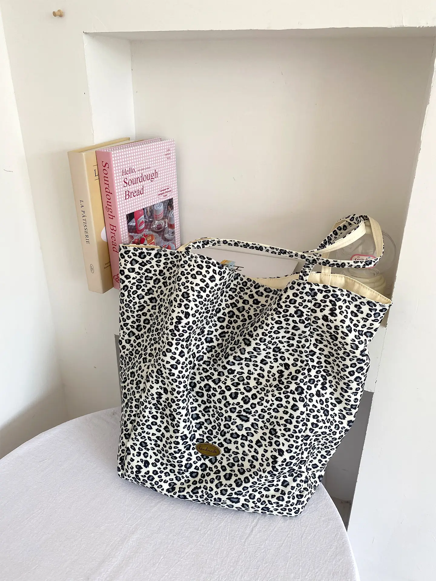 Retro Leopard Print Korean Double-Sided Large Canvas Bag — feature 6