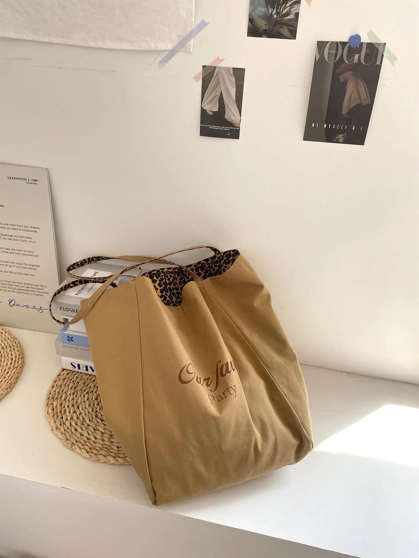 Retro Leopard Print Korean Double-Sided Large Canvas Bag — feature 8