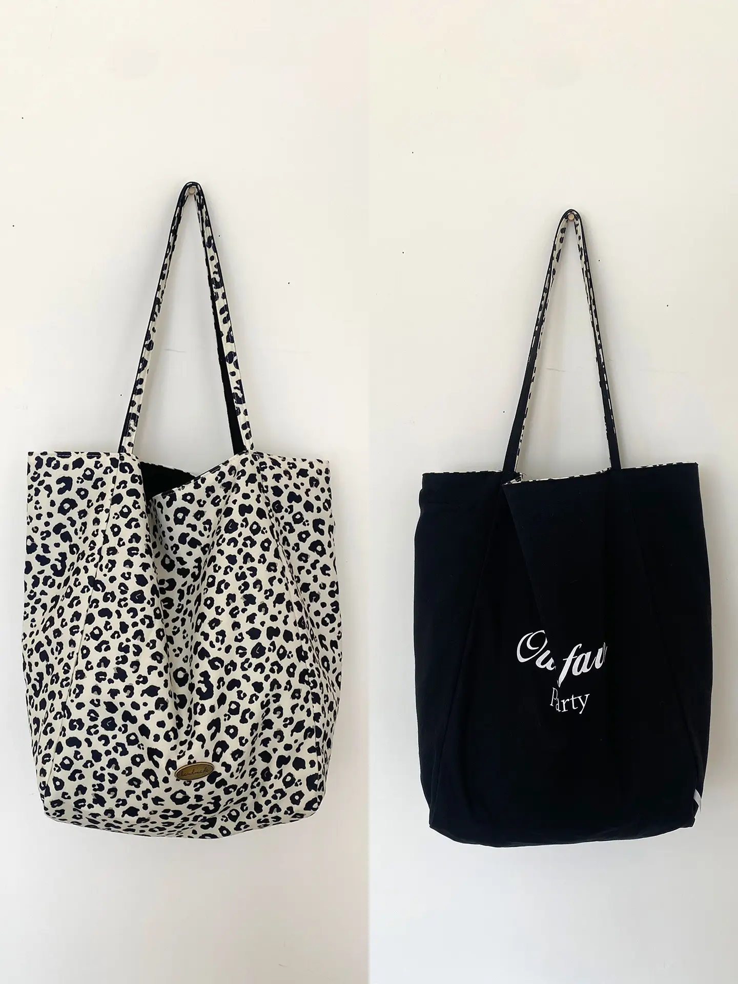 Retro Leopard Print Korean Double-Sided Large Canvas Bag - Image 2