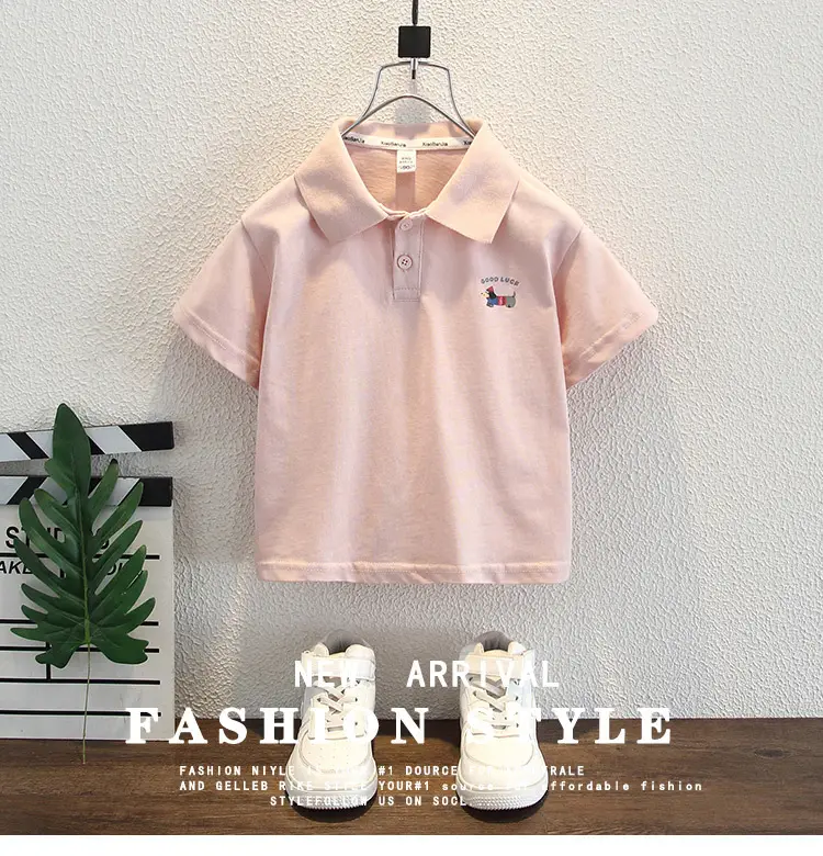 Pink Short Sleeve Polo Shirt for Boys Summer Wear — feature 1