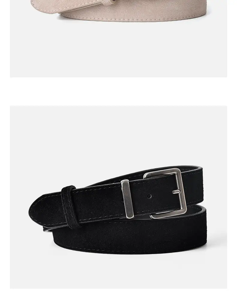 Women Genuine Leather Frosted Belt with Sweater Skirt Jeans — feature 13