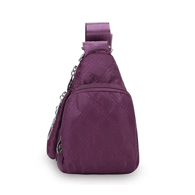 Purple Quilted Shoulder Bag for Women with 3 Compartment Design - Image 6