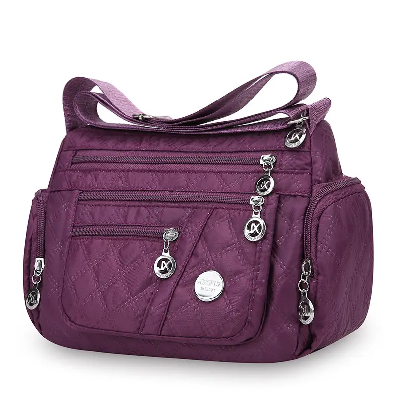 Purple Quilted Shoulder Bag for Women with 3 Compartment Design - Image 8