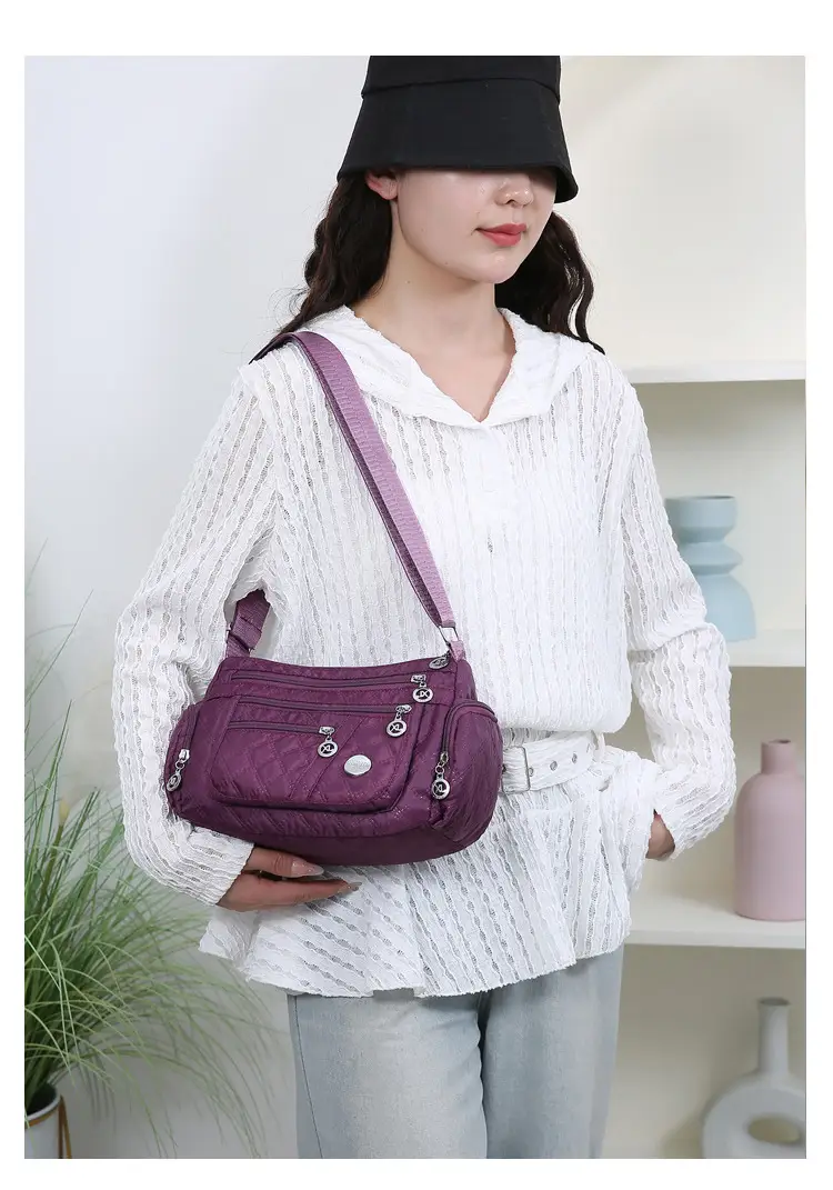 Purple Quilted Shoulder Bag for Women with 3 Compartment Design — feature 14