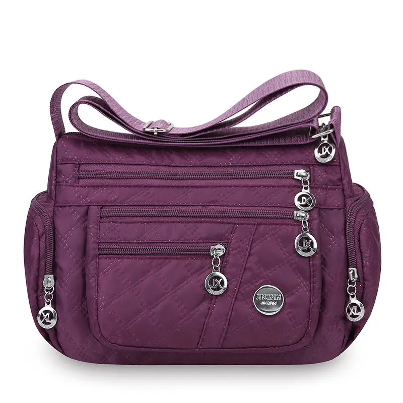 Purple Quilted Shoulder Bag for Women with 3 Compartment Design - Image 2