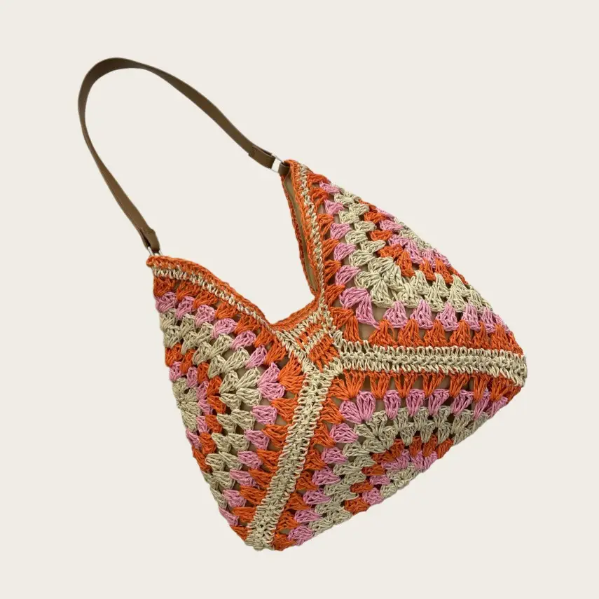 Women's Blue Beaded Straw Shoulder Bag 2025 - Image 4