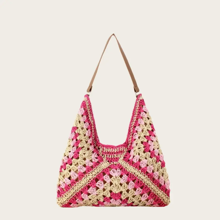 Women's Blue Beaded Straw Shoulder Bag 2025 - Image 6
