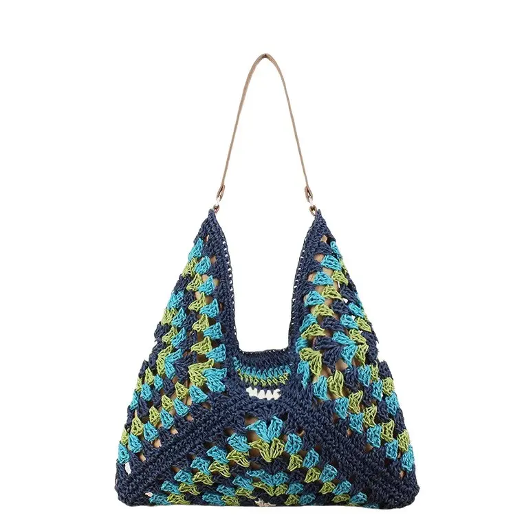 Women's Blue Beaded Straw Shoulder Bag 2025 - Image 7