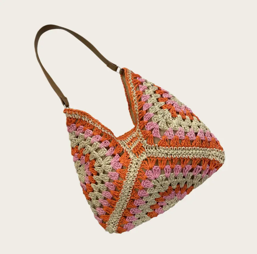 Women's Blue Beaded Straw Shoulder Bag 2025