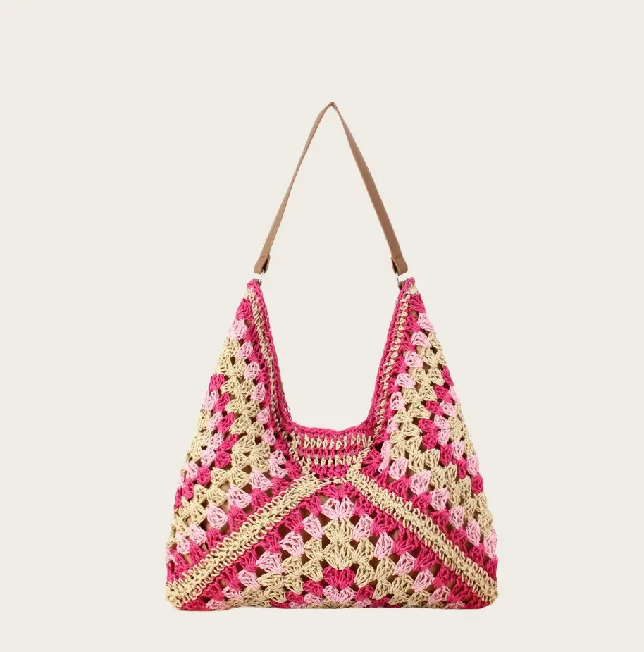Women's Blue Beaded Straw Shoulder Bag 2025 - Image 2