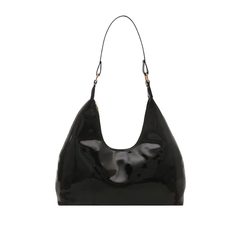 Brown Glossy Leather Shoulder Bag for Women - Image 9