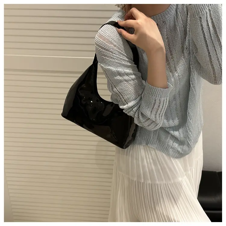 Brown Glossy Leather Shoulder Bag for Women — feature 17