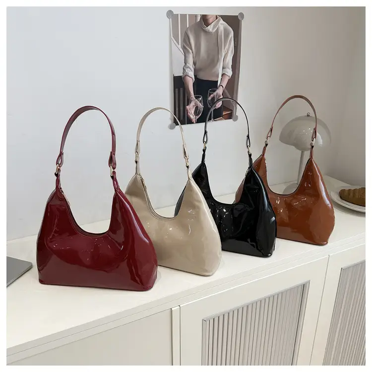 Brown Glossy Leather Shoulder Bag for Women — feature 19