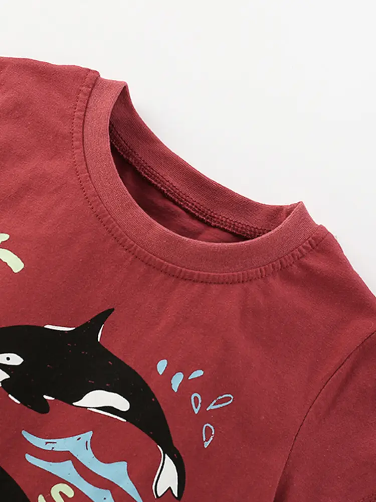 Kids Dolphin Print T-Shirt Red Summer Casual Boys - Image 3