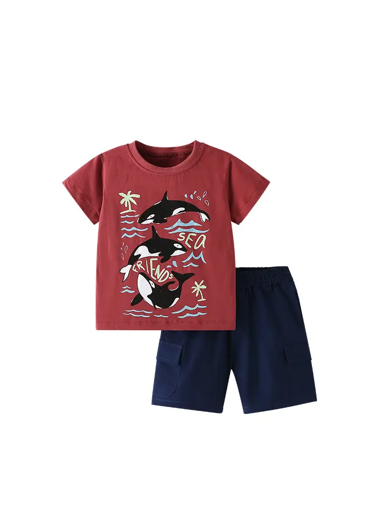 Kids Dolphin Print T-Shirt Red Summer Casual Boys - Image 6