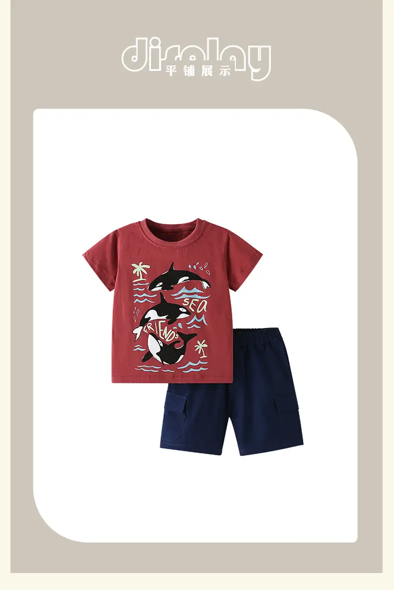 Kids Dolphin Print T-Shirt Red Summer Casual Boys — feature 10