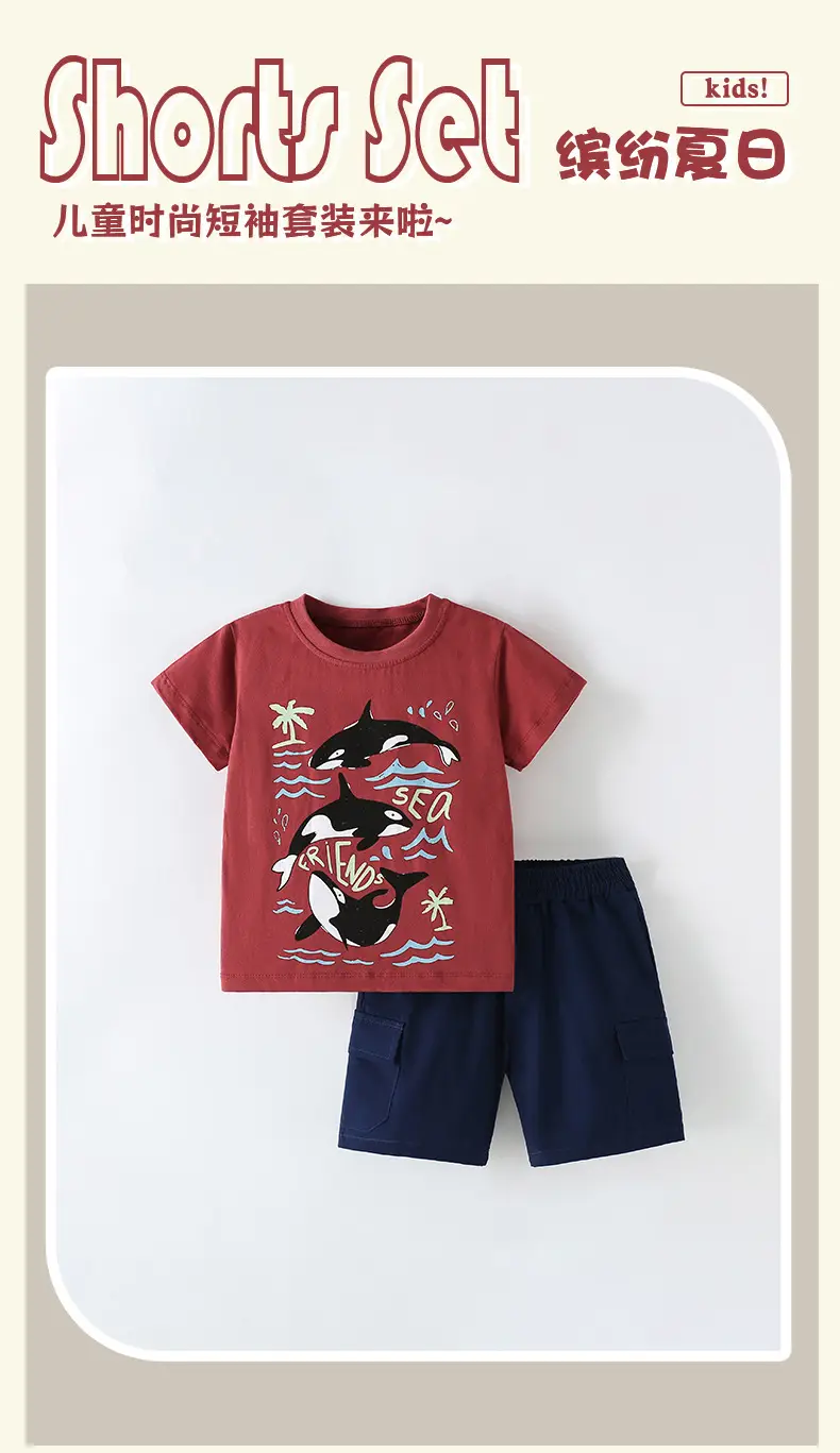 Kids Dolphin Print T-Shirt Red Summer Casual Boys — feature 2