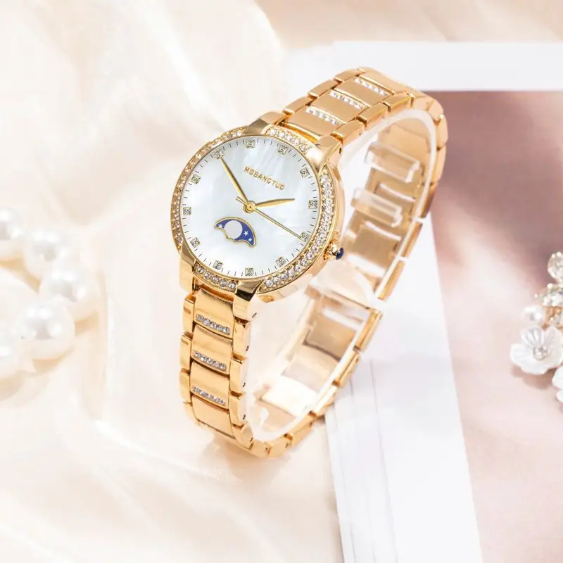 Moon Phase Women's Gold Diamond Bracelet Watch