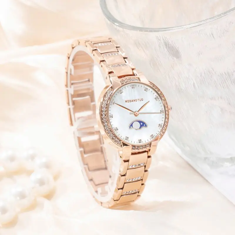 Moon Phase Women's Gold Diamond Bracelet Watch