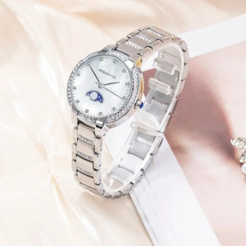 Moon Phase Women's Gold Diamond Bracelet Watch