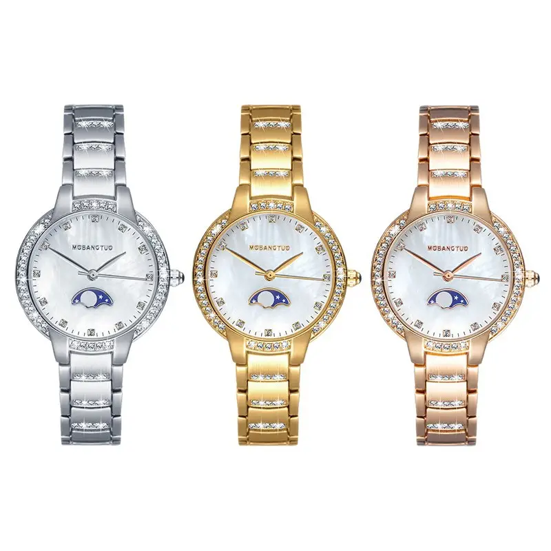Moon Phase Women's Gold Diamond Bracelet Watch