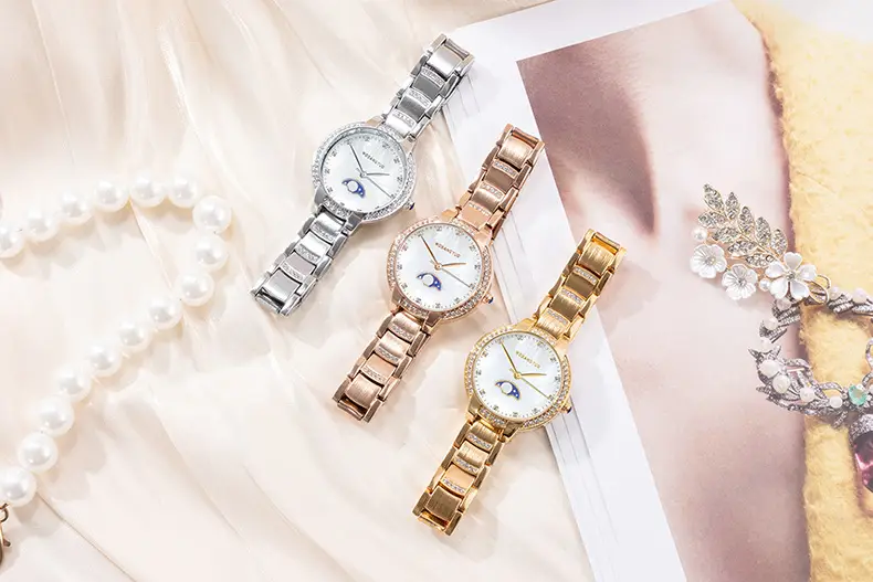 Moon Phase Women's Gold Diamond Bracelet Watch — feature 12