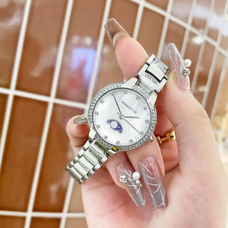 Moon Phase Women's Gold Diamond Bracelet Watch — feature 19