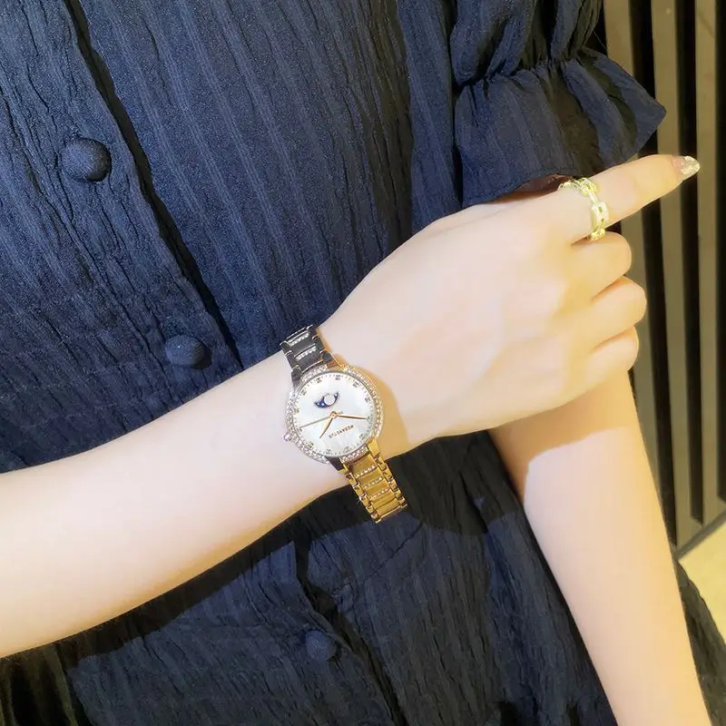 Moon Phase Women's Gold Diamond Bracelet Watch — feature 20