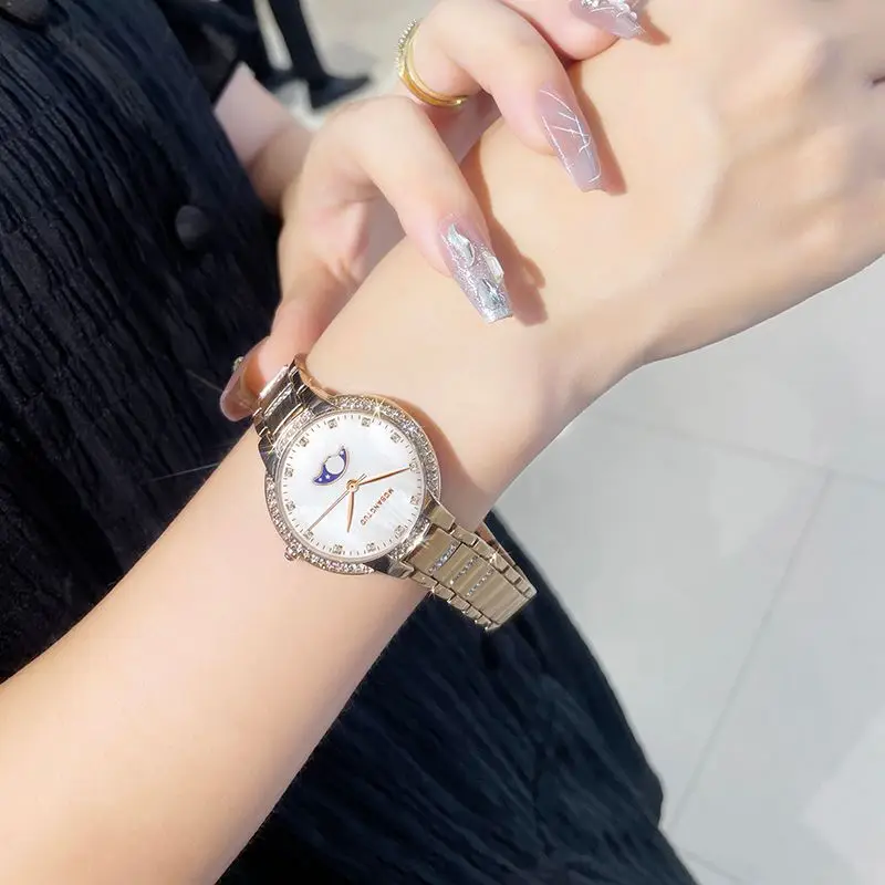 Moon Phase Women's Gold Diamond Bracelet Watch — feature 21