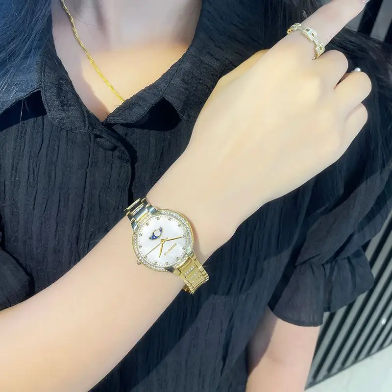 Moon Phase Women's Gold Diamond Bracelet Watch — feature 22