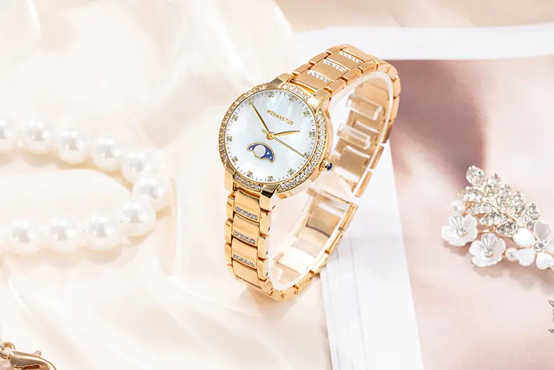 Moon Phase Women's Gold Diamond Bracelet Watch — feature 3