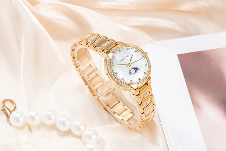 Moon Phase Women's Gold Diamond Bracelet Watch — feature 4