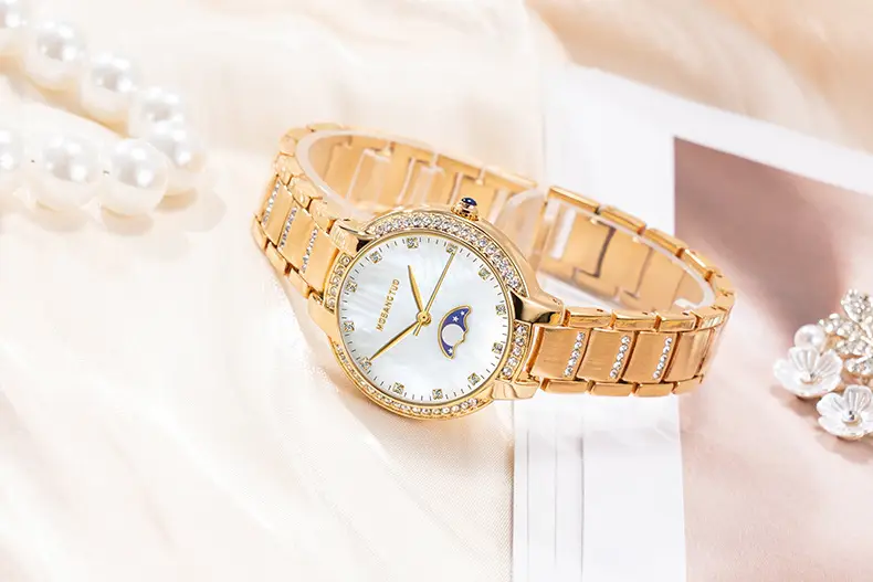 Moon Phase Women's Gold Diamond Bracelet Watch — feature 5