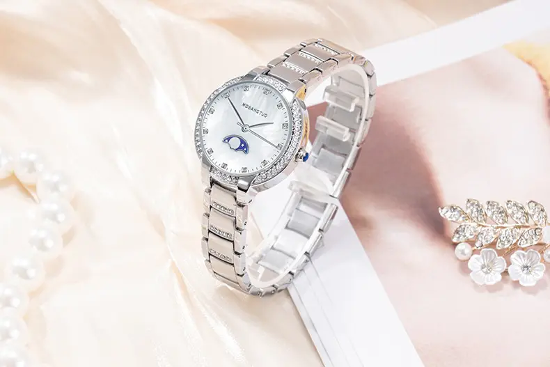 Moon Phase Women's Gold Diamond Bracelet Watch — feature 6