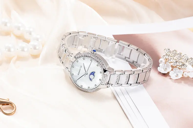Moon Phase Women's Gold Diamond Bracelet Watch — feature 7