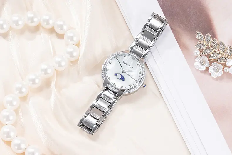 Moon Phase Women's Gold Diamond Bracelet Watch — feature 8
