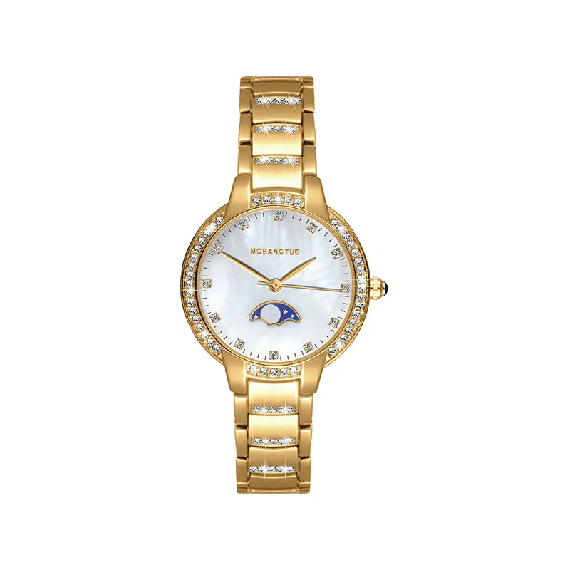Moon Phase Women's Gold Diamond Bracelet Watch