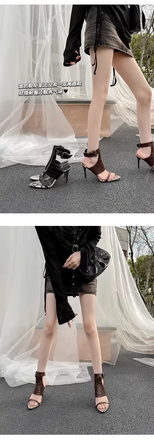 European and American Fashion Black Elegant High Heels Sexy Goddess Style with Skirt Fashion Shoes Pointed Toe Stiletto Open Toe Sandals — feature 9